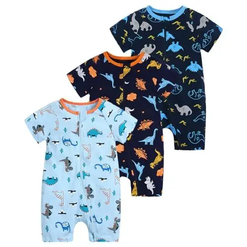 Produktbild: amropi Strampler Baby Jungen 3er-Pack Dinosaurier Druck Kurzarm Schlafstrampler Sommer Schlafanzug 6-9 Monate, Stil03