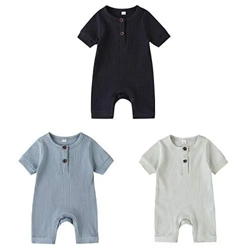 Produktbild: amropi Strampler Baby Mädchen 3er-Pack Kurzarm Schlafstrampler Baumwolle Schlafanzug 3-6 Monate,Blau/Weiß/Schwarz