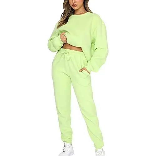 Produktbild: amropi Trainingsanzug Damen Pullover Sweatshirt und Jogginghose Warm Vlies Kleidungsset (Grün,XXL)