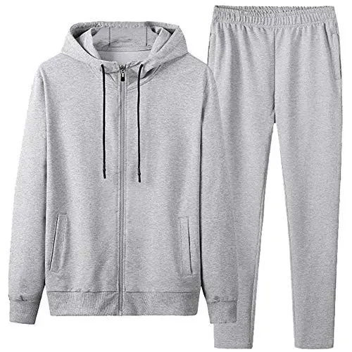Produktbild: amropi Trainingsanzug Herren Jogginganzug Kapuzenpullover Sportanzug Sweatjacke und Sporthose (Grau,L)
