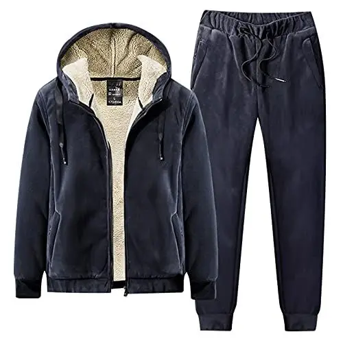 Produktbild: amropi Trainingsanzug Herren Winterjacke Kapuzenpullover und Jogginghose Warm VliesJogginganzug (Marine,4XL)