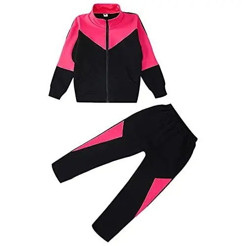 Produktbild: amropi Trainingsanzug Mädchen Sportanzug Sweatjacke + Jogginghose Bekleidungsset Jogginganzug Rot Schwarz,6-7 Jahre
