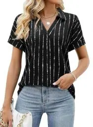 Produktbild: Amrto Bluse Damen Sommer Elegant Schwarze Kurzarm Tunika Business Lässig Shirt Blusenshirt Modern, L