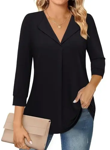 Produktbild: Amrto Bluse Damen Elegant - Schwarz Blusenshirt - Blusen & Tuniken für Damen, L