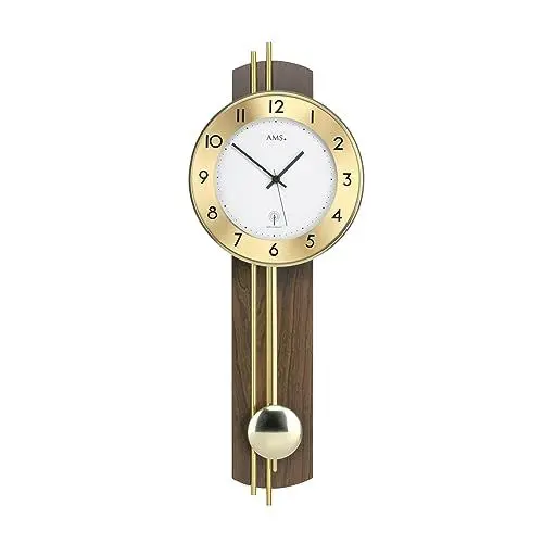 Produktbild: AMS. Pendelwanduhr 5266/1, Funk, Holzrückwand aus Nussbaum furniert, mit Messingstäben, Mineralglas