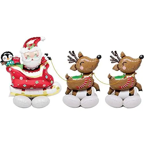 Produktbild: Amscan 4470511 - AirLoonz Folienballon Weihnachtsmann mit Rentieren, 251 x 129 cm, Ballon, Weihnachten, Dekoration