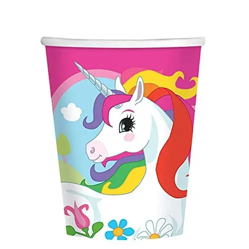 Produktbild: Amscan 9902102 - Becher Einhorn, 8 Stück, 250 ml, Regenbogen, magisch, Pappbecher, Einwegbecher