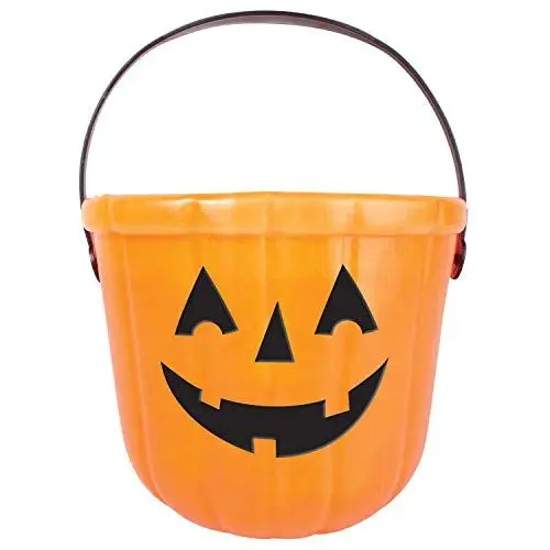 Produktbild: Amscan 9907453 - Kürbis-Eimer Halloween, Plastikeimer mit freundlichem Kürbisgesicht, zum Sammeln oder Verteilen von Süßem oder Saurem