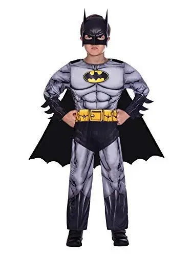 Produktbild: Amscan - Kinderkostüm Batman, Maske, Overall mit ausgepolsterter Brust, abnehmbarer Umhang, Super Heroes, Motto-Party, Karneval