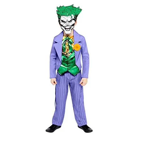 Produktbild: amscan Jungen Kinderkostüm Kinderkost m Joker im Comic Style Jacke mit Hemdeinsatz Hose Maske Film Horror Clown , Mehrfarbig, 134 EU
