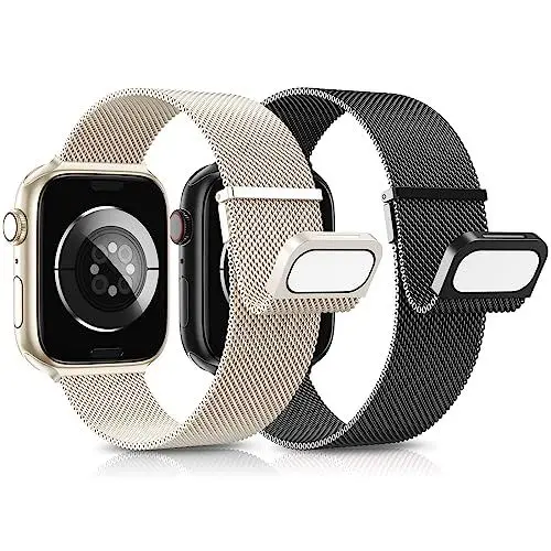 Produktbild: AMSKY 2 Stück Band Kompatibel mit Apple Watch Armband 44mm 40mm 46mm 45mm 42mm 41mm 49mm 38mm, Dual Magnet Edelstahl Metall Kompatibel mit iWatch Armband Se Ultra Series 10 9 8 7 6 5 4 3 2 1
