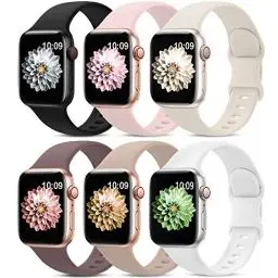 Produktbild: AMSKY 6 Stück Silikon Sport Armbänder Kompatibel mit Apple Watch Armband 44mm 40mm 46mm 42mm 41mm 45mm 38mm 49mm Damen Herren, Weiche Band Kompatibel mit iWatch Armband Se Ultra 10 9 8 7 6 5 4 3 2 1