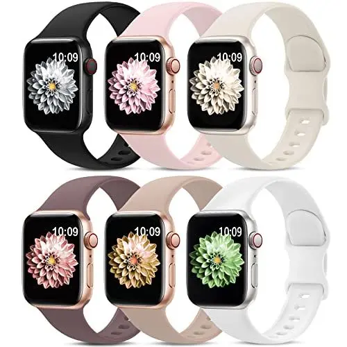 Produktbild: AMSKY 6 Stück Silikon Sport Armbänder Kompatibel mit Apple Watch Armband 44mm 40mm 46mm 42mm 41mm 45mm 38mm 49mm Damen Herren, Weiche Band Kompatibel mit iWatch Armband Se Ultra 10 9 8 7 6 5 4 3 2 1