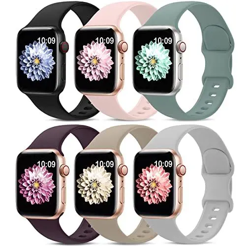 Produktbild: AMSKY 6 Stück Silikon Sport Armbänder Kompatibel mit Apple Watch Armband 44mm 40mm 46mm 42mm 41mm 45mm 38mm 49mm Damen Herren, Weiche Band Kompatibel mit iWatch Armband Se Ultra 10 9 8 7 6 5 4 3 2 1