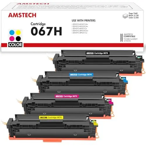 Produktbild: Amstech 067H Toner Set Kompatible für Canon 067H 067 i-SENSYS MF657Cdw MF655Cdw MF651Cw LBP631Cw LBP633Cdw LBP632Cdw MF653Cdw MF654Cdw MF656Cdw (Schwarz Cyan Gelb Magenta, 4er-Pack)