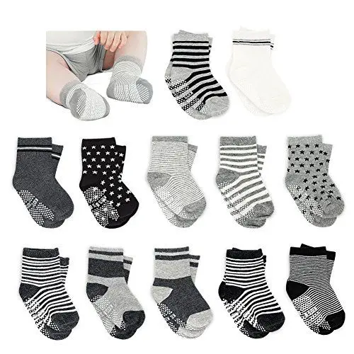 Produktbild: Amteker 12 Paar Baby Socken, Anti Rutsch Socken Baby aus Baumwolle, 10-36 Monate Baby Mädchen und jungen Baby ABS Socken Kinder, little, Schwarz