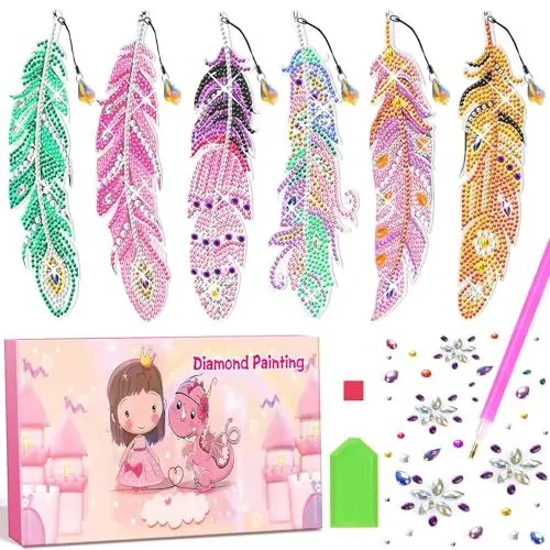 Produktbild: Amteker Diamond Painting Kinder, Geschenke für Mädchen, Basteln Mädchen 6 7 8 9 10 11 12 Jahre, Bastelset Kinder Spielzeug ab 6-12 Jahre, Geschenke zur Einschulung Mädchen DIY Lesezeichen