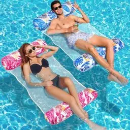 Produktbild: Amteker Luftmatratze Pool XL, 2 Stück Wasserhängematte Erwachsene, 4 in 1 Luftmatratze Wasser Pool Zubehör Spaß, Pool Spielzeug, Aufblasbarer Wasserspielzeug Hängematte Erwachsene