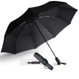 Produktbild: AMVUZ Regenschirm Sturmfest Reise Winddichte Auf-Zu-Automatik Taschenschirm,210T Teflon-Beschichtung Schirm (Schwarz)