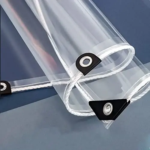 Produktbild: AMXFS Transparente Plane mit Ösen 0.35mm wasserdichte Klare Abdeckplane Tarps aus PVC 2.2x3.2m Durchsichtige Regenfestplanen Windschutz Plane für Camping Vordach Carport Zelt