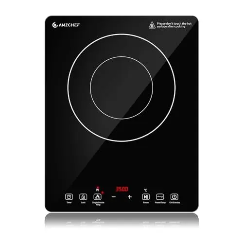 Produktbild: AMZCHEF Einzel Induktionskochplatte, 3500W Induktionskochfeld 1 Platte mit Doppelter Ring, 9 Leistungs- und Temperaturstufen, Sicherheitssperre, Pausenfunktion, Zeitschaltuhr, Überhitzungsschutz