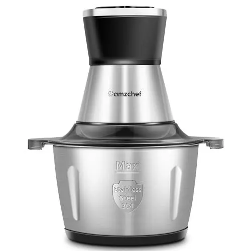 Produktbild: AMZCHEF Fleischwolf-Elektrischer fleischwolf mit 2L Edelstahlschüssel-500 W Zerkleinerer küche elektrisch mit 2 Geschwindigkeitsstufen-Zerkleinerer zum Zerkleinern von Fleisch,Zwiebeln,Obst & Gemüse.