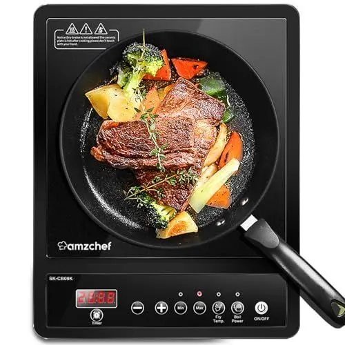 Produktbild: AMZCHEF Induktionskochfeld 1 Platte, 2000W einzel induktionskochplatte, Schnellkochfunktion, 10 Temperatur- und Leistungsstufen, 3-Stunden-Timer, bequeme MIN- oder Max-Einstellung