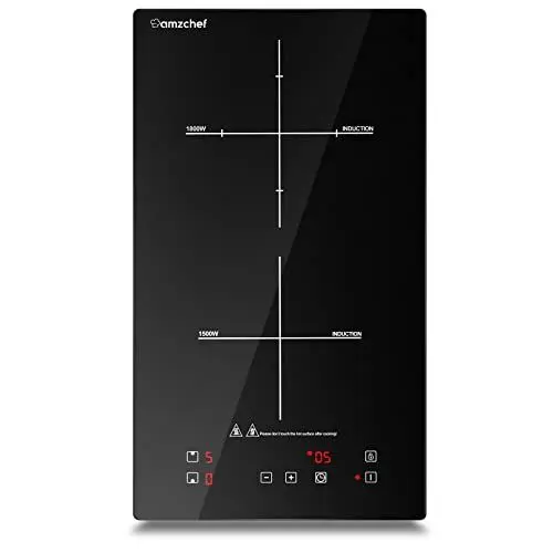 Produktbild: AMZCHEF Induktionskochfeld 2 Platten, Domino doppel Induktionskochplatte Einbau mit 10 Leistungssstufen, Sensor-Touch-Steuerung und Safety lock, Schwarz, 3300W