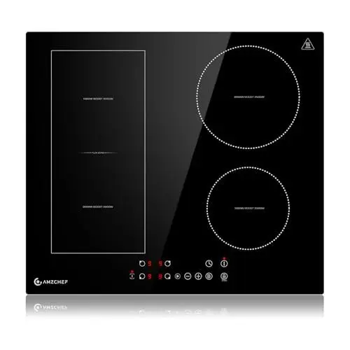 Produktbild: AMZCHEF Induktionskochfeld 60cm mit Flexzonen, 4 Zonen Induktionskochplatte mit Boost-Funktion und 9 Leistungsstufen, Pausenfunktion, Timer, Sicherheitsschloss, Überhitzungsschutz, BBQ, 7200W