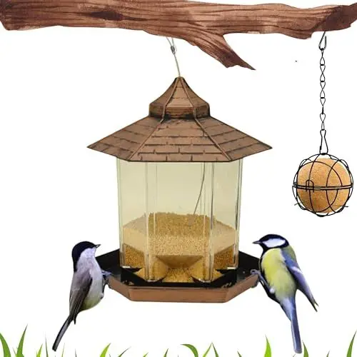 Produktbild: AMZENTIALS - Vogelfutterspender Hängend | Vogelfutterstationen für draußen, eichhörnchensicher mit Halterung für Fettbälle | Vogelfutterhaus zum Aufhängen | Futterhaus für Vögel Hängend | Bird Feeder