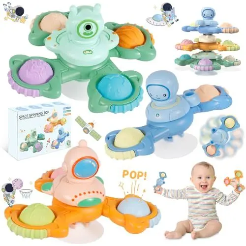 Produktbild: AMZJMT 3 Stück Baby-Badespielzeugen mit Saugnapf,Interaktivem Kreisel–REGT die sensorische und motorische Entwicklung an, rotierendes Spielzeug,Baby Spielzeug für Kinder,Mädchen,Jungen