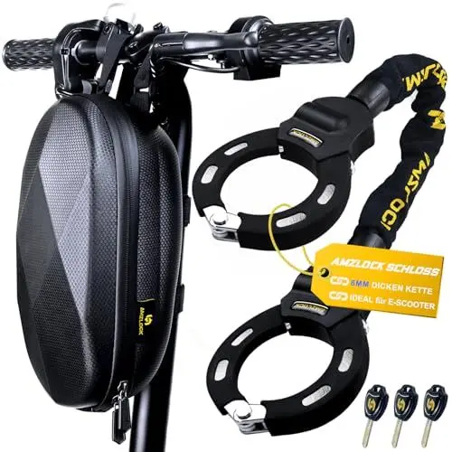 Produktbild: AMZLOCK E Scooter Schloss mit Tasche, Handschellenschloss für E Scooter, 8mm Dicke Kettenschloss für Xiaomi Scooter/Ninbot Scooter, Ideal für Elektroscooter und Fahrrad