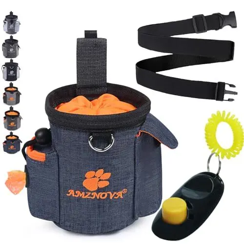 Produktbild: AMZNOVA Leckerli-Trainingstasche, Mehrzweck- und tragbare Leckerli-Tasche für Welpen, Verstellbarer Bund und Kotbeutelspender für Spaziergänge, Wandern, Heideblau