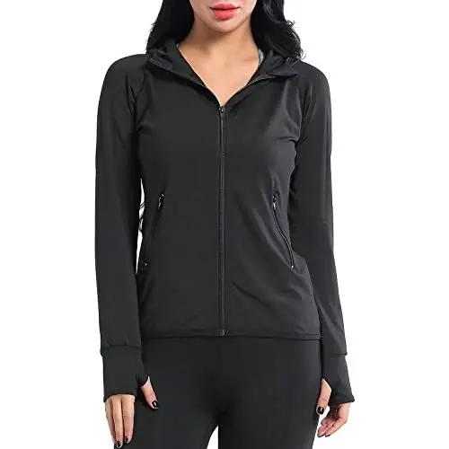 Produktbild: AMZSPORT Damen Laufjacke Sportjacke Langarm Trainingsjacke Sweatjacke für Yoga Fitness, Schwarz L