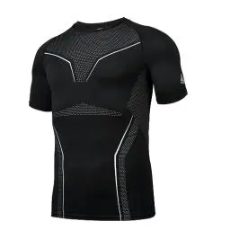 Produktbild: AMZSPORT Herren Kompressionsshirt Kurzarm Funktionsshirt Atmungsaktives Sportshirt Laufshirt Tshirt Fitness, Schwarz L