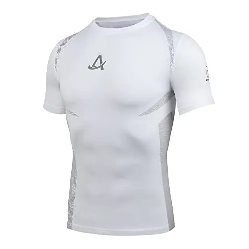 Produktbild: AMZSPORT Herren Kompressionsshirt Kurzarm Sportshirt Schnelltrocknend Laufshirt Funktionsshirt, Weiß L