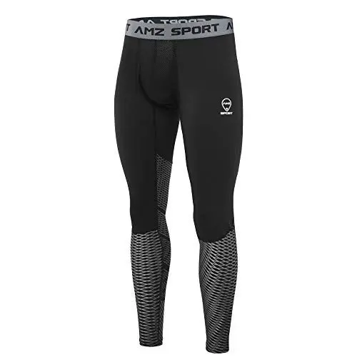 Produktbild: AMZSPORT Herren Sport Kompressionshose Tights Cool Dry Laufhose Leggings Pro Trainingshose Funktionswäsche L Silber