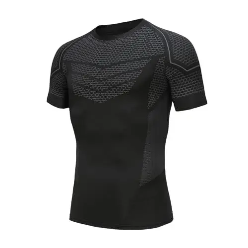 Produktbild: AMZSPORT Kompressionsshirt Herren Kurzarm Funktionsshirt Sportshirt Schnelltrocknend Laufshirt, Black L
