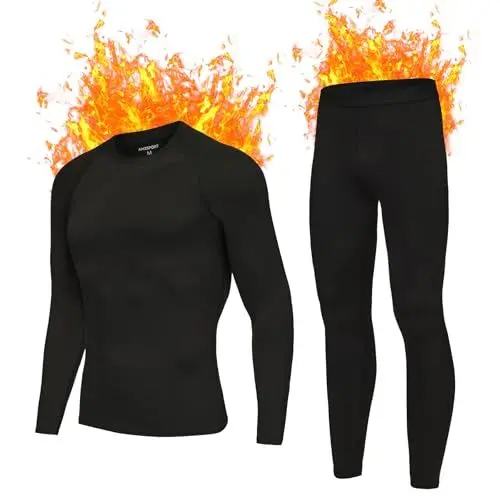 Produktbild: AMZSPORT Schwarzes Thermounterwäsche Set für Herren, Ideales Winter-Set zum Skifahren und Laufen, Enthält Atmungsaktive Funktionsunterwäsche sowie eine Thermohose, Schwarz XXL