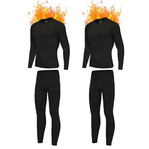 Produktbild: AMZSPORT Schwarzes Thermounterwäsche Set für Herren, Ideales Winter-Set zum Skifahren und Laufen, Enthält Atmungsaktive Funktionsunterwäsche sowie eine Thermohose, Schwarz-2Sets XL