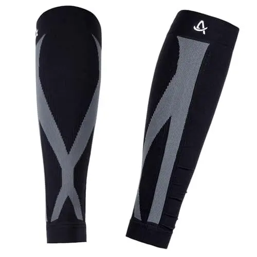 Produktbild: AMZSPORT Waden Kompressionsstrümpfe für Herren und Damen, Kompression Wadenbandage ohne Fuß, Sport Compression Calf Sleeves für Radfahren, Laufen, Fußball, Triathlon, Grau, S