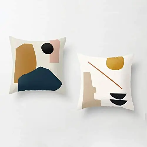 Produktbild: anaan Tofu Kissenbezug 2er Set Kissenhülle 45x45cm doppelseitig Samt Dekokissen Sofakissen Zierkissen Design skandinavisch Motiv geometrische Muster