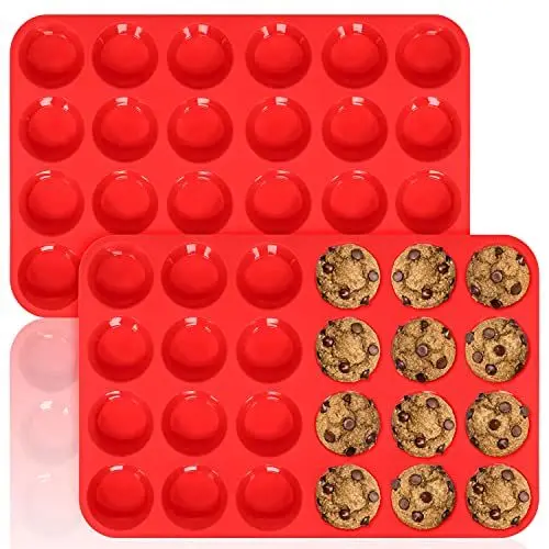 Produktbild: Anaeat Silikon-Muffinform – Mini-Cupcake-Tablett für 24 Tassen, antihaftbeschichtete Backformen für Muffin-Kuchen, Cupcakes, Schokolade, Brot, Torten und Desserts, einfach herausnehmbar (2 Stück)