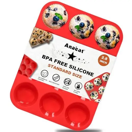 Produktbild: Anaeat Silikon-Muffinform - normales Muffinblech für 12 Tassen, antihaftbeschichtete Backformen für Muffin-Kuchen, Cupcakes, Schokolade, Brot und Desserts, einfach zum Herausnehmen