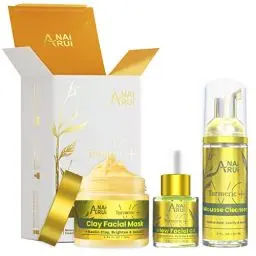 Produktbild: ANAiRUi Gesichtspflege Set - Geschenkset für Frauen - Anti-Aging Tagespflege und Nachtpflege - Kurkuma Vitamin C Gesichtsmaske + schäumender Gesichtsreiniger + Kurkuma Gesichtsöl - Skincare