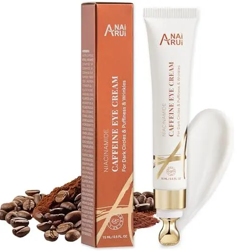 Produktbild: ANAiRUi Koffein-Augencreme, Niacinamid-Augencreme gegen dunkle Augenringe und Schwellungen, Anti-Aging & Friming Augencreme mit Augenroller, Koffein-Augencreme gegen geschwollene Augen, 0.5 FL OZ
