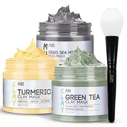 Produktbild: ANAiRUi Kurkuma Gesichtsmaske - Grüner Tee Ton Maske - Totes Meer Mineralien Schlamm Maske, Spa Gesichtsmasken Set zur Tiefenreinigung, Entgiftung und Reduzierung von Akne und Mitesser, 210 g
