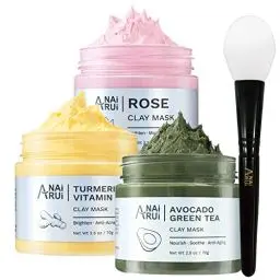 Produktbild: ANAiRUi Kurkuma Vitamin C Tonerde Maske - Rose Gesichtsmaske - Avocado Grüner Tee Schlamm Maske, SPA Gesichtsmasken Set zur Tiefenreinigung, Ölkontrolle, Reduzierung von Akne und Poren, 210g