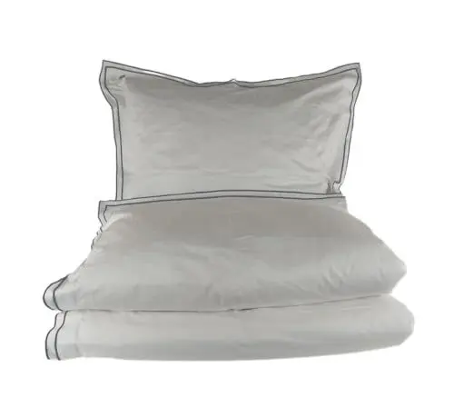 Produktbild: anaj | MEGAM Bettwäsche-Set - GOTS-zertifizierte Bio-Baumwolle - 3-teilig - 400 TC Baumwoll-Satin mit Stickerei - Verdeckter YKK Reißverschluss - mit passendem Aufbewahrungsbeutel (Weiß/Grau)