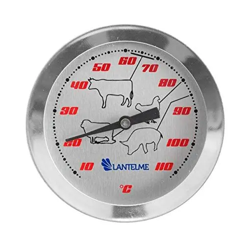 Produktbild: Lantelme Steakthermometer mit 12cm Sonde aus Edelstahl | Temperatur 10 bis 110°C | Analog Einstech Thermometer für Fleisch, Wild, Geflügel und Fisch beim Grill, Braten oder Kochen